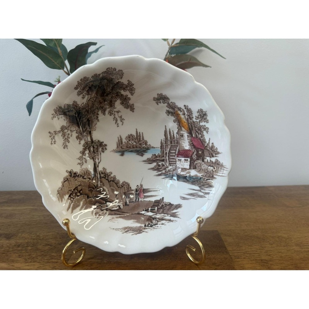 Vintage Johnson Brothers Old Mill Brown Transferware Serving Bowl MCM Dining‎